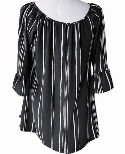 Heart soul  Black White Stripe Short Midi Dress ~ Flare Sleeves ~ Women's XL