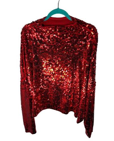 Pilcro  Size 2X 100% Cashmere Ruby Red Sequin Long Sleeve Pullover Glam Sweater