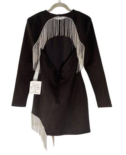 Elliatt NWT  Nebulous Mini Dress, Long Sleeve Crystal Fringe Size Medium