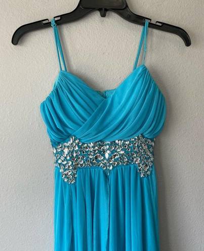 B Darlin  Blue Dress 5/6 Formal High Low Beaded Tulle Adjustable Sleeveless