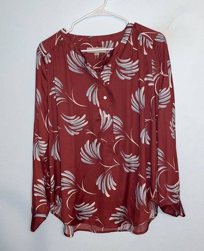 The Loft Women’s dark rust red with blue long sleeve blouse