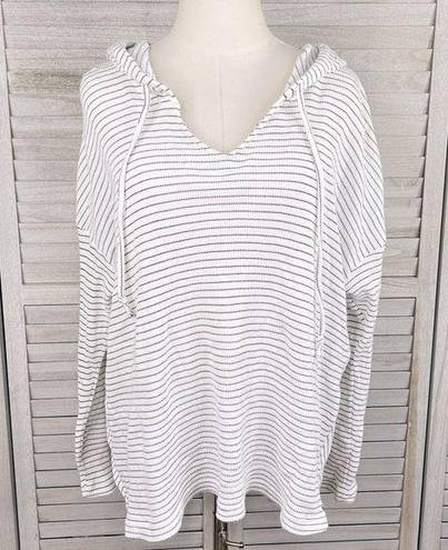 Roxy  Lightweight Knit Pullover Hoodie White w Black Stripes-XL