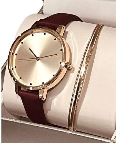 INC NEW  Womens Cinnamon Faux-Leather WATCH 35mm & Gold BRACELET Set Macys Boxed