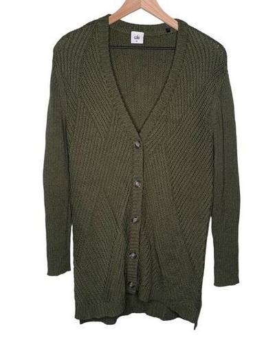 CAbi  100% Cotton Olive Button Up Cable Knit Cardigan V-Neck Long Sleeve Solid XS