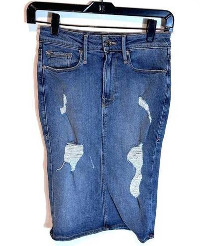 Good American  2/26 Distressed Denim Pencil Skirt