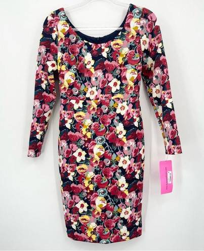 Betsey Johnson Betsy Johnson Floral Printed Scuba Dress Size 2 Long Sleeve Scoop Neck