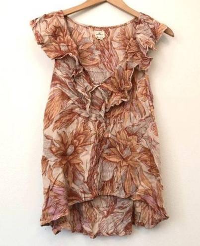 O'Neill  PACSUN Isa Woven Ruffle Floral Tank Top Orange Cream Tropical Boho JRS ?