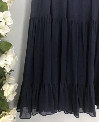 Giorgio Armani  Navy Ruffle Pleated Silk Skirt Sz 8