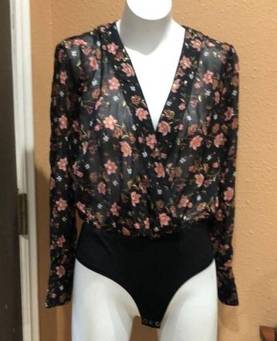 J.O.A. Floral long sleeve open back bodysuit