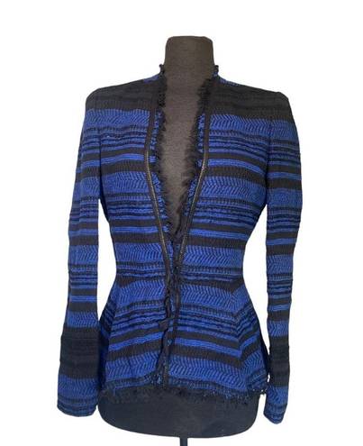 Rebecca Taylor 
Striped Leather-Trim Tweed Jacket