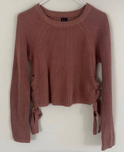 Moon & Madison Brown Knit Lace Up Sides Sweater