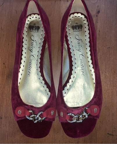 Juicy Couture Retro  Pam & Gela Maroon Velvet Open-Toed Ballet Flats