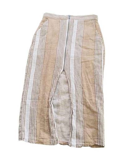 BCBGeneration  Midi Pencil Skirt Sand Combo Ivory Tan Stripes Pockets Size 6, S23