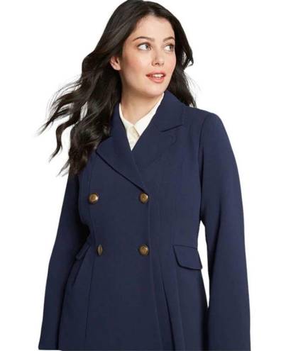 Modcloth NWT  Along for the Ride Navy Blue Crepe Coat Size MEDIUM