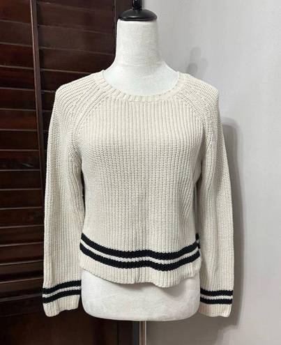 Workshop Womens Pullover Sweater Ivory Black Long Sleeve Crew Neck 100% Cotton L