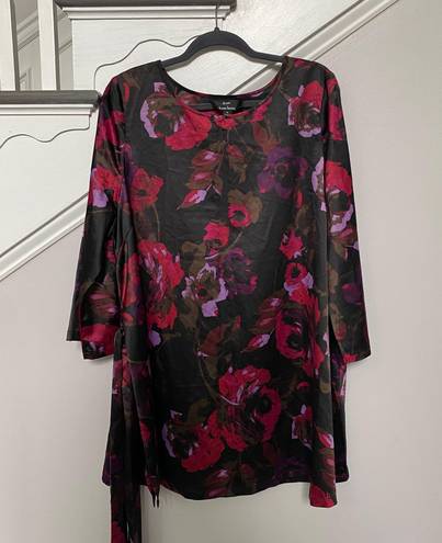 Dennis Basso Dennis By  Womens Size XL Silky Dress Black Pink Floral