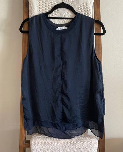 Vince navy blue silk detailed sleeveless blouse