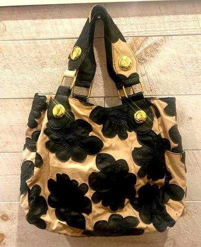 Big Buddha  Nude & Black Mixed Media Leather Flower Tote Bag