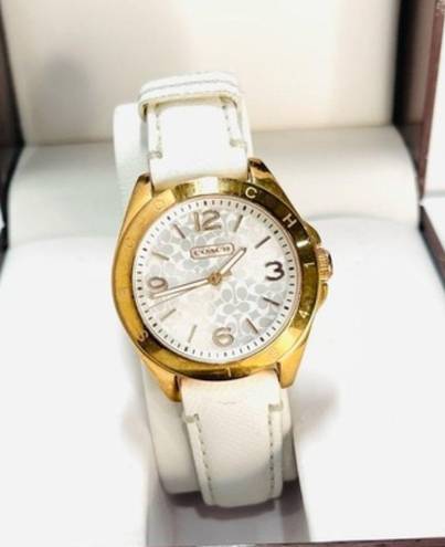 Coach  14501601 Slim Boyfriend Rose Gold White Leather Watch Authentic