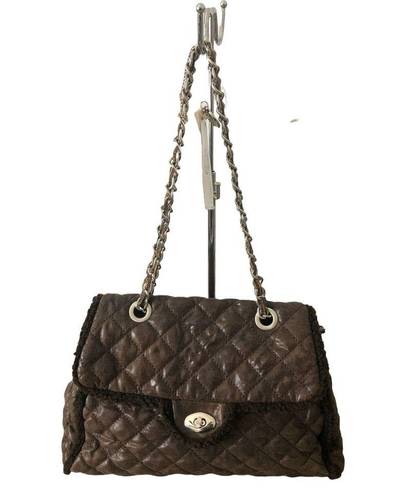 Big Buddha  Santa Barbara women Shoulder Handbag Brown Quilted Trim Faux Fur