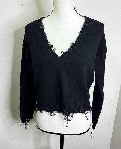 Wild Honey NEW  Dylan women's black V neck sweater w/distressed hems S oversized