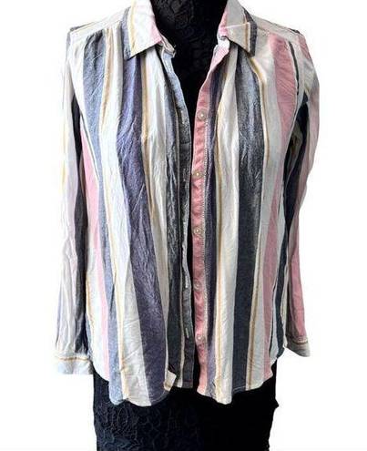 Roxy Sz XS  Multi-Colored Striped Button Down Blouse flannel