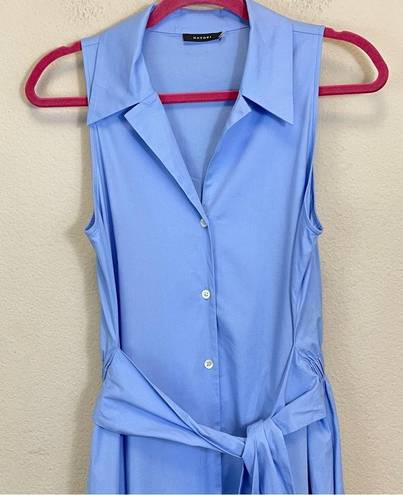 Natori  Cotton Poplin Belted Shirt Dress Midi Length Sky Blue Size S