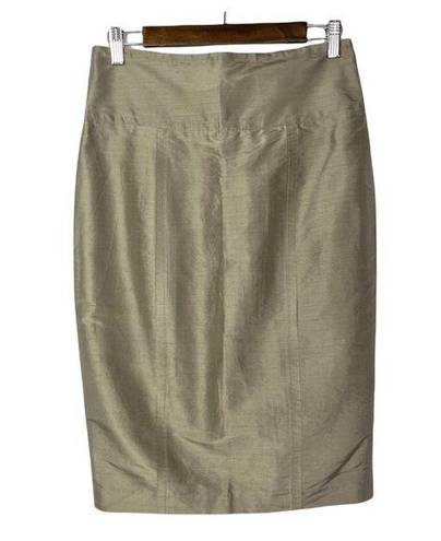 Magaschoni  Tan Satin Knee Length Office Pencil Skirt 8