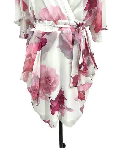 City Chic  Sakura Floral Short Sleeve Wrap Dress White Pink Plus Size 16