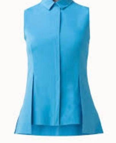 Akris EUC  Sleeveless Collared Cotton Blouse‎ Women S Concealed front Blue