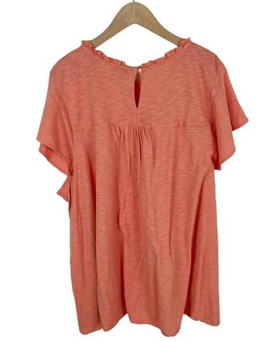 Ella Moss  Embroidered Yoke Short Sleeve Tee Orange/Coral Size XXL