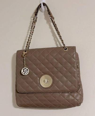 DKNY  quilted leather taupe purse tote bag Donna Karan