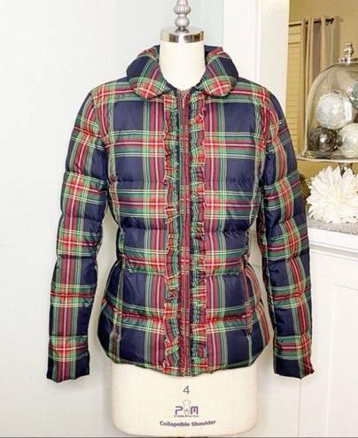 Talbots  Plaid Tartan Ruffled Down Winter Coat XS Red Blue Green