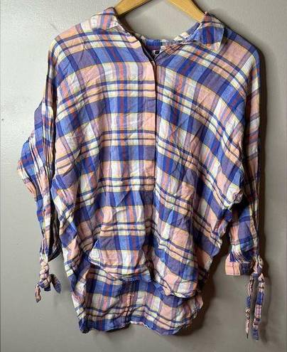 Joie  Women's Pink, Blue and Orange Plaid Button Up Shirt Size Small