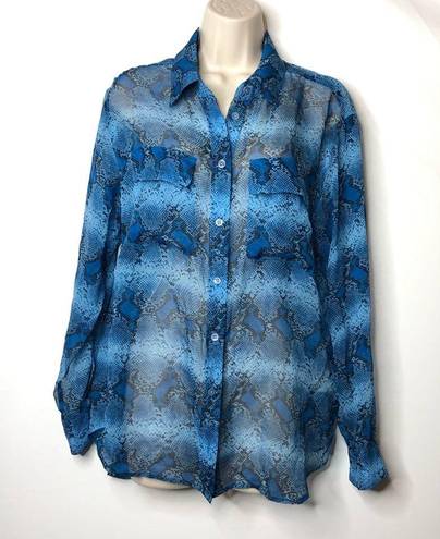 Equipment  Femme blue snake print 100% silk button down blouse size S