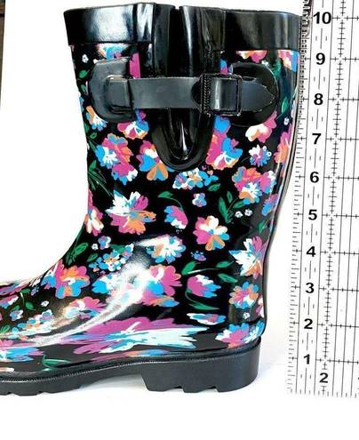 Capelli New York  Women Mid-Calf Rubber Rain Boots Lined Cozy Floral Flowers 9