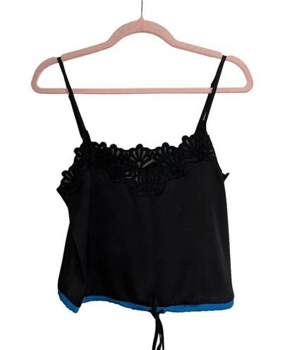 Honey Punch  Black Satin Drawstring Crop Top