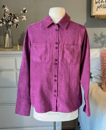 Relativity Vintage 90s Faux Suede Button Front Plum Top Long Sleeve Womens Small 