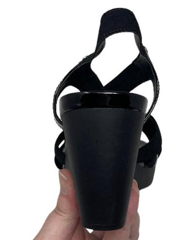 Ralph Lauren Women’s 10 Patent Leather Black Sandals Stretch Sling Stap Wedges