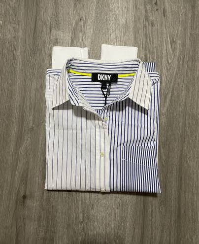 DKNY Bottom Down Blue And White Stripe Shirt 