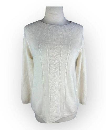 Brooks Brothers  Women 100% Cashmere Sweater | Cable Knit | White Cream