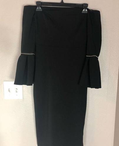 Alexis  Black Trumpet Sleeve Strapless Amelie Midi Dress XS