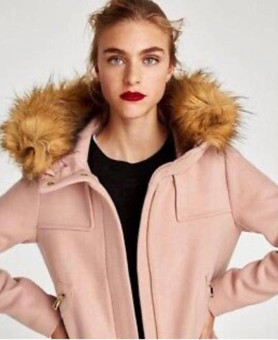 ZARA Women Short Coat With Textured Hood Pink Size M NWT
