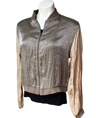 On Twelfth Twelve by  Shimmer Metallic Crinkle Bomber Jacket