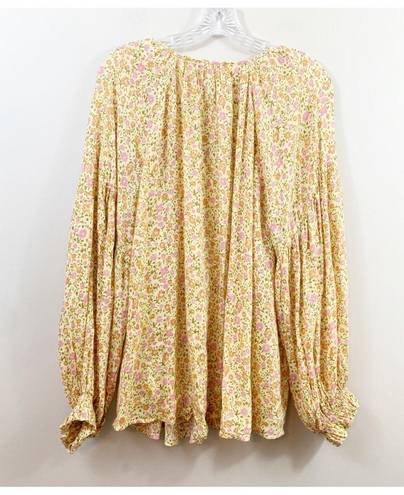 Daisy Spell & The Collective Rue Blouse Floral  Yellow Long Sleeve Size XXL