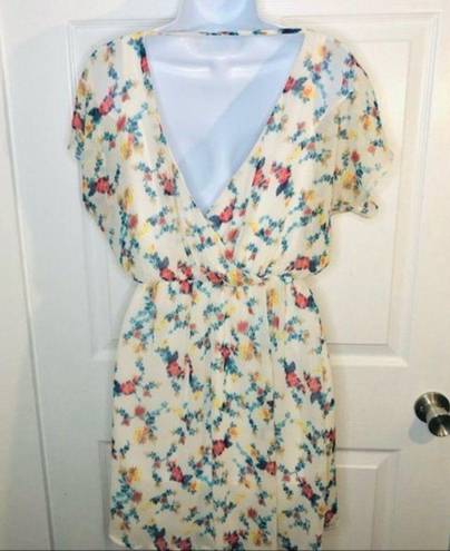 Lush Clothing LUSH Floral Backless Dress Chiffon Faux Wrap Back Ivory S