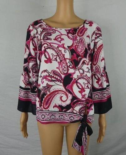 Joseph Ribkoff  Vanilla Multi Paisley Pink Tie Side blouse 3/4 Sleeve New NWT 6