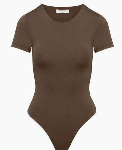 Aritzia Babaton Contour Crew Short Sleeve Thong Bodysuit Coffee Brown Small