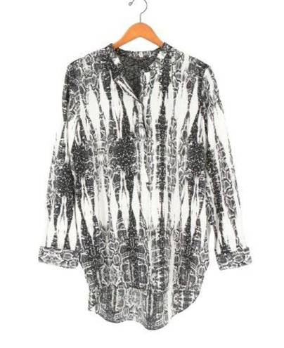 Alberto Makali  Black White Ikat Print Lace Back Hi/Low Tunic Top L