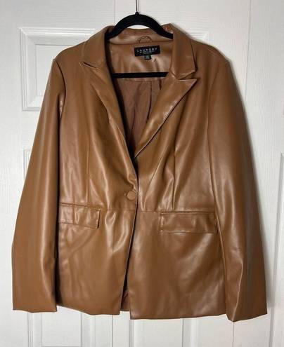 Laundry by Shelli Segal Brown Tan Soft Faux Leather Blazer Jacket Size Large